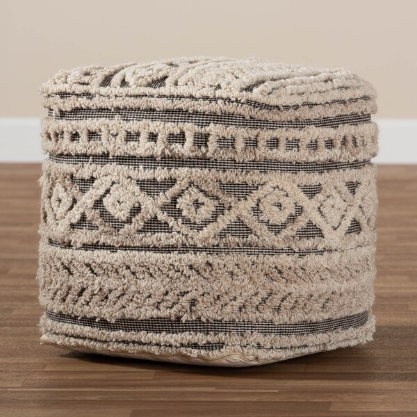 Baxton Studio Cronin Beige and Brown Handwoven Hemp Pouf Ottoman - 158-9715