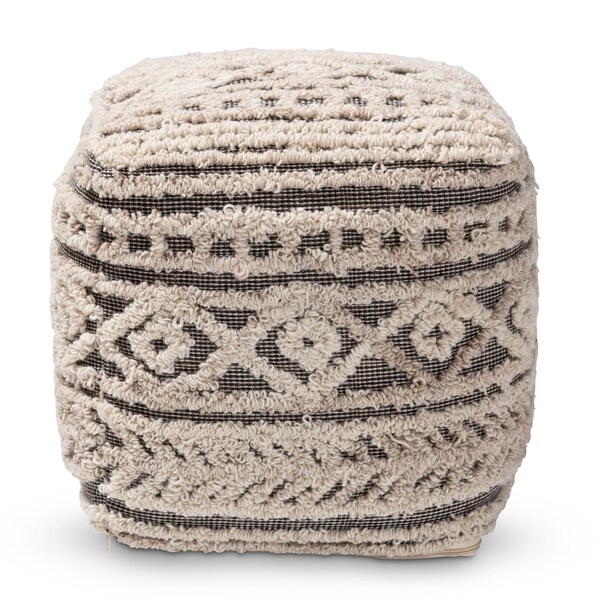 Baxton Studio Cronin Beige and Brown Handwoven Hemp Pouf Ottoman - 158-9715
