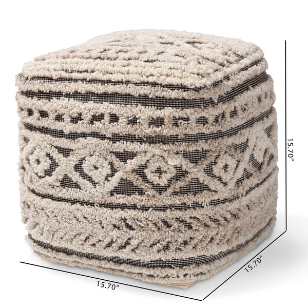 Baxton Studio Cronin Beige and Brown Handwoven Hemp Pouf Ottoman - 158-9715