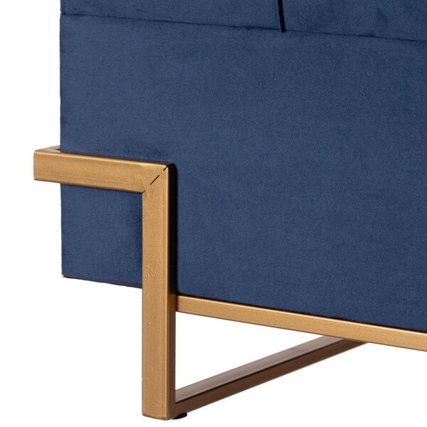 Fabulaxe Velvet Storage Ottoman Stool Box with Abstract Golden Legs - Decorative Sitting Bench, Blue Small - QI003939.BL