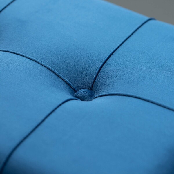 Fabulaxe Velvet Storage Ottoman Stool Box with Abstract Golden Legs - Decorative Sitting Bench, Blue Small - QI003939.BL