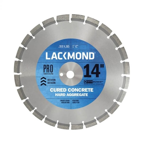 Lackmond Diamond Saw Blade, Laser Weld Segmented, Series PRO, 14 Blade Dia, 1 in, Wet, 12 mm Segment Heig - CWH141451PRO