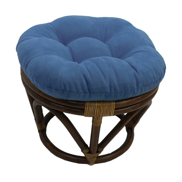Fixturesfirst Rattan Ottoman with Micro Suede Cushion, Indigo - FI1568710