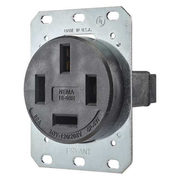 Receptáculo Zoro Select, 60 A Amperios, 120/208V AC, Montaje al Ras, Salida Sencilla, 18-60R, Negro - 8360FR.