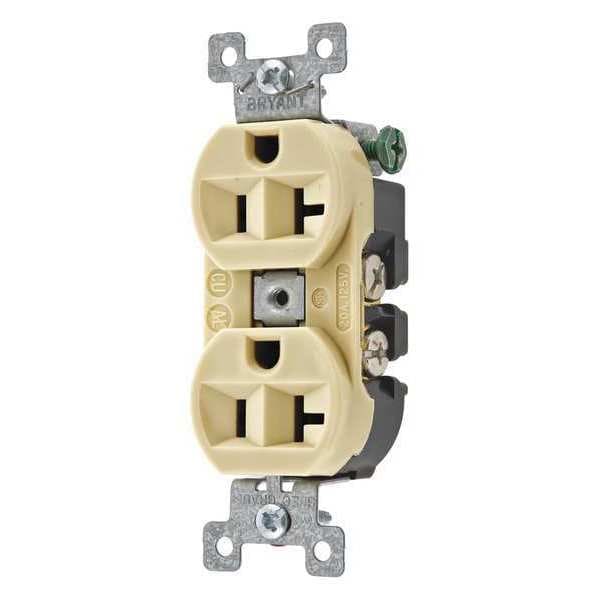 Receptáculo Zoro Select, 20 A Amperios, 125V CA, Montaje al ras, Salida doble estándar, 5-20R, Marfil - 5362BI