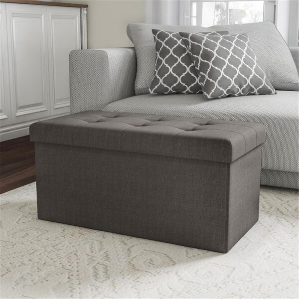 Daphnes Dinnette 30 in. Folding Storage Bench Ottoman With Tufted Foam Padded Lid, Dark Gray - DA2008689