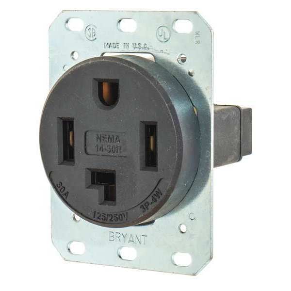 Receptáculo Zoro Select, 30 A Amperios, 125/250V CA, Montaje al Ras, Salida Única, 14-30R, Negro - 9430FR
