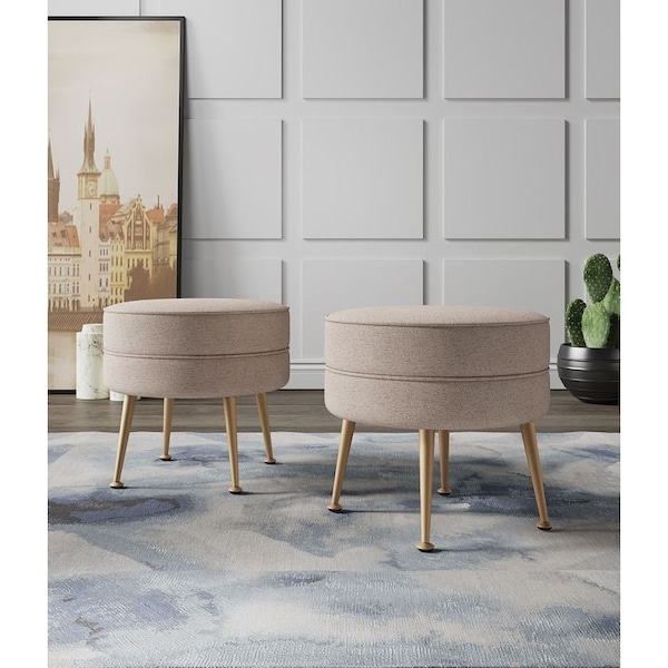 Manhattan Comfort Bailey Ottoman in Oatmeal with Gold Feet, 2PK - 2-OT003-OT