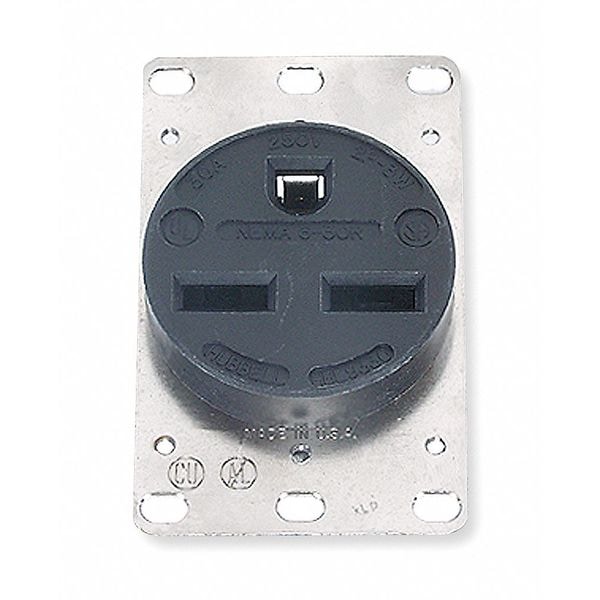 Receptáculo Hubbell, 30 amperios, 250V CA, montaje al ras, toma de corriente única, 6-30R, negro - HBL9330