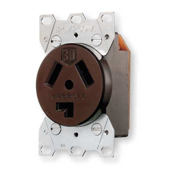 Receptáculo Hubbell, 30 A Amperios, 125/250V CA, Montaje empotrado, Salida individual, 10-30R, Negro - HBL9350