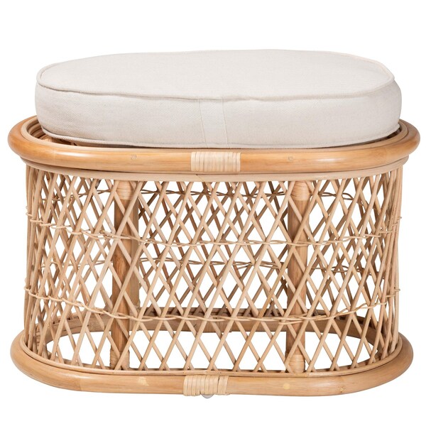 Bali & Pari Ladonna Bohemian Natural Rattan Ottoman Footstool - 244-13667-ZORO