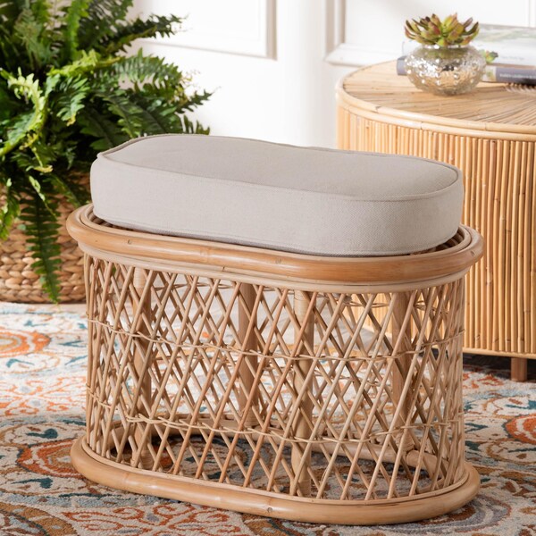 Bali & Pari Ladonna Bohemian Natural Rattan Ottoman Footstool - 244-13667-ZORO