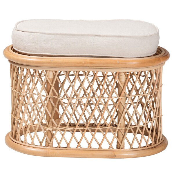 Bali & Pari Ladonna Bohemian Natural Rattan Ottoman Footstool - 244-13667-ZORO
