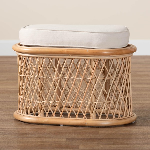 Bali & Pari Ladonna Bohemian Natural Rattan Ottoman Footstool - 244-13667-ZORO
