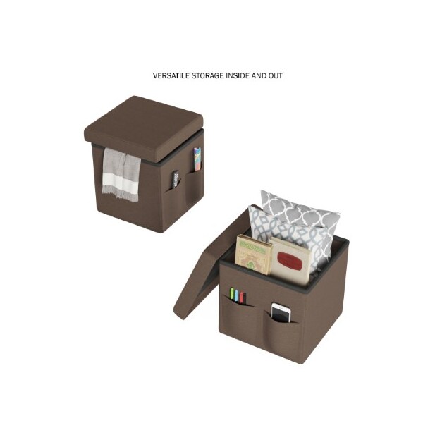 Hastings Home Foldable Storage Cube Ottoman with Pockets Multipurpose Organizer for Home (Pair, Linen Brown) - 855599TYL