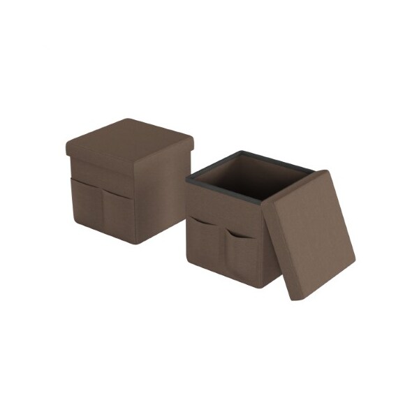 Hastings Home Foldable Storage Cube Ottoman with Pockets Multipurpose Organizer for Home (Pair, Linen Brown) - 855599TYL