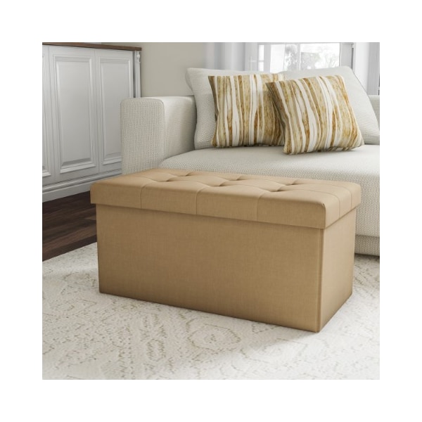 Hastings Home Folding Storage Bench Ottoman- 30" Tufted Foam Padded Lid- Removeable Bin by Hastings Home (Beige) - 353384YMH