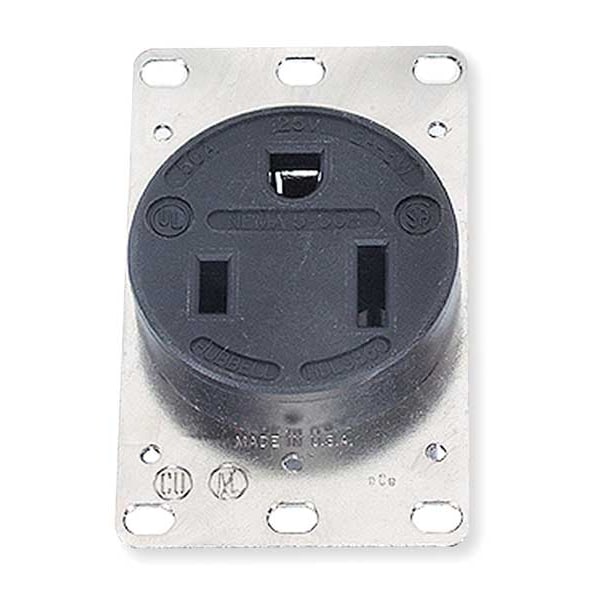 Contacto para toma de corriente Hubbell, 50 amperios, 125V CA, montaje al ras, salida única, 5-50R, Negro - HBL9360