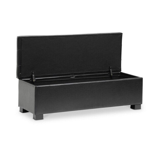 Baxton Studio Roanoke Ottoman, 46 in W, 15.3 in H, Plywood, Bonded Leather, Black - 105-5274