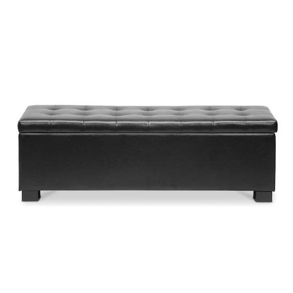 Baxton Studio Roanoke Ottoman, 46 in W, 15.3 in H, Plywood, Bonded Leather, Black - 105-5274