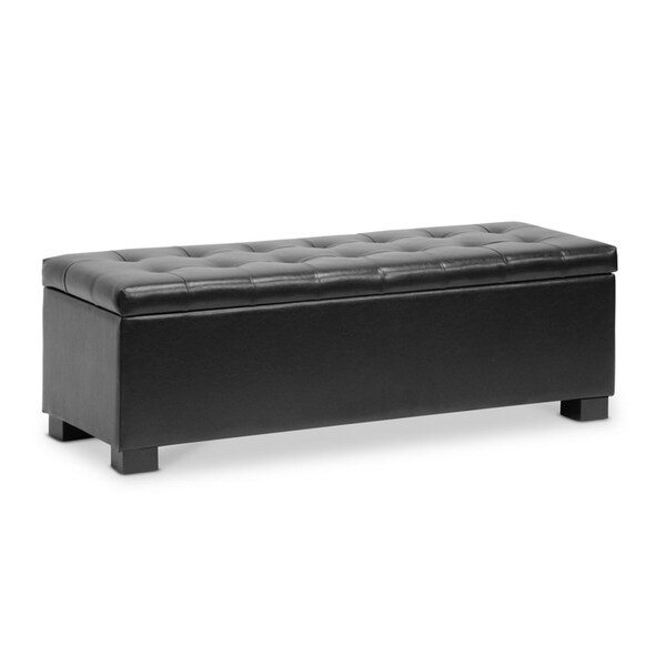 Baxton Studio Roanoke Ottoman, 46 in W, 15.3 in H, Plywood, Bonded Leather, Black - 105-5274
