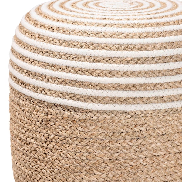 Bali & Pari Nequiel Modern Bohemian Natural Brown Seagrass and Woven Rope Ottoman Footstool - 240-13479-ZORO