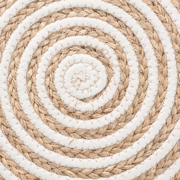 Bali & Pari Nequiel Modern Bohemian Natural Brown Seagrass and Woven Rope Ottoman Footstool - 240-13479-ZORO