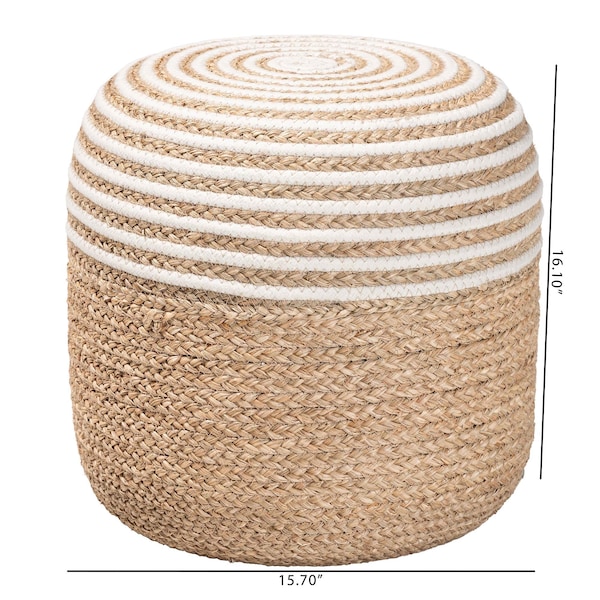 Bali & Pari Nequiel Modern Bohemian Natural Brown Seagrass and Woven Rope Ottoman Footstool - 240-13479-ZORO