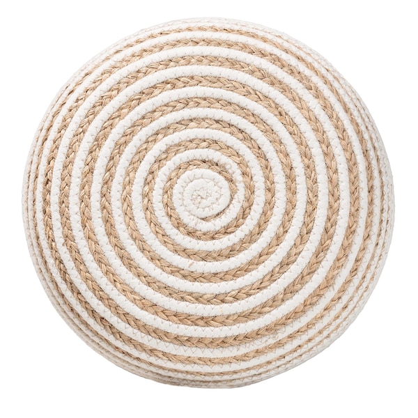 Bali & Pari Nequiel Modern Bohemian Natural Brown Seagrass and Woven Rope Ottoman Footstool - 240-13479-ZORO