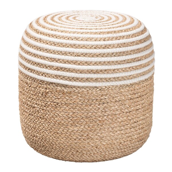 Bali & Pari Nequiel Modern Bohemian Natural Brown Seagrass and Woven Rope Ottoman Footstool - 240-13479-ZORO