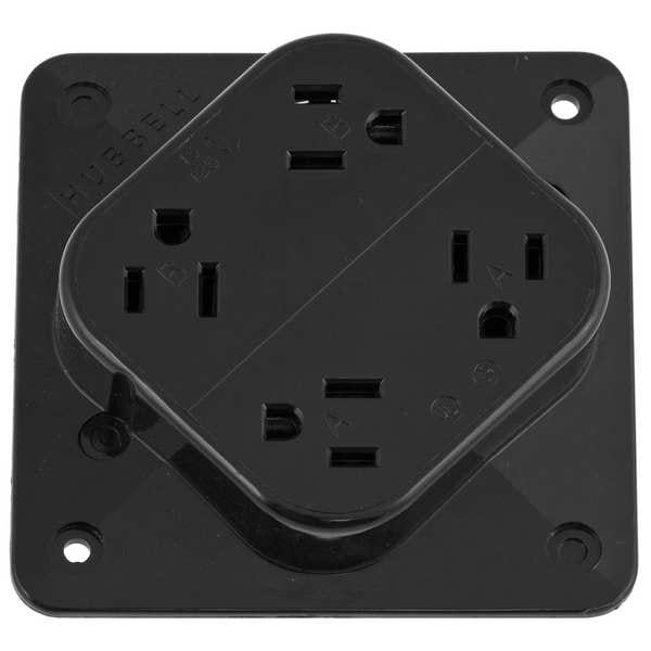 Receptáculo Hubbell, 15 amperios, 125V CA, Montaje en superficie, Cuádruple salida, 5-15R, Negro - HBL415BK