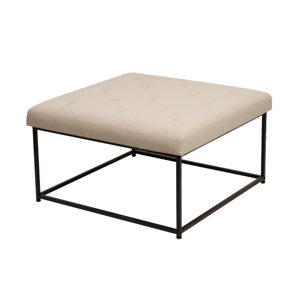 Flash Furniture Ashton 30 Square LeatherSoft Tufted Ottoman with Metal Frame, Beige LeatherSoft/Black Frame - WX-TY-101-BG-LT-BLK-GG