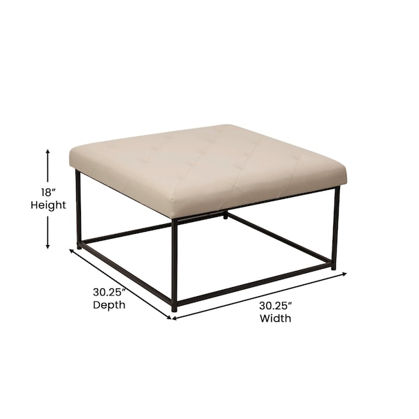 Flash Furniture Ashton 30 Square LeatherSoft Tufted Ottoman with Metal Frame, Beige LeatherSoft/Black Frame - WX-TY-101-BG-LT-BLK-GG