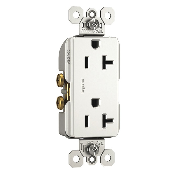 Receptáculo Legrand, 20 A Amperios, 125V CA, Montaje a Ras, Salida Dúplex Decorativa, 5-20R, Blanco - TR26352RW