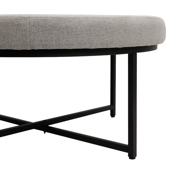 Flash Furniture Ashton 34 Round Cotton Linen Tufted Ottoman with Metal Frame, Gray Cotton Linen/Black Frame - WX-TY-104-GRY-LN-BLK-GG