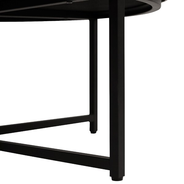 Flash Furniture Ashton 34 Round Cotton Linen Tufted Ottoman with Metal Frame, Gray Cotton Linen/Black Frame - WX-TY-104-GRY-LN-BLK-GG