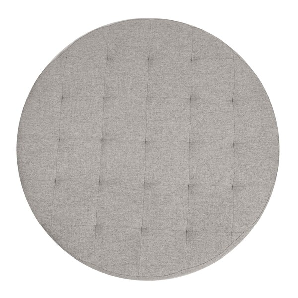 Flash Furniture Ashton 34 Round Cotton Linen Tufted Ottoman with Metal Frame, Gray Cotton Linen/Black Frame - WX-TY-104-GRY-LN-BLK-GG