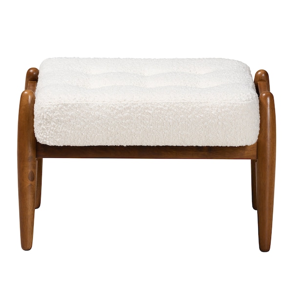 Baxton Studio Jeanine Japandi Cream Boucle Fabric and Walnut Brown Finished Rubberwood Ottoman Footstool - 228-12965-ZORO