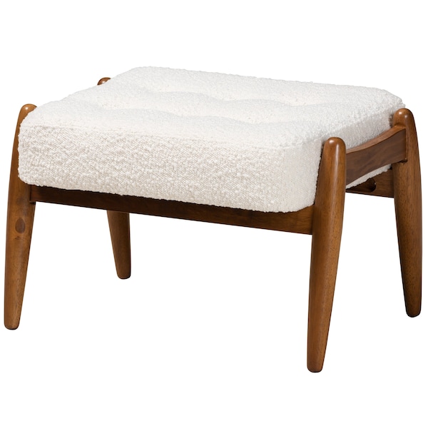 Baxton Studio Jeanine Japandi Cream Boucle Fabric and Walnut Brown Finished Rubberwood Ottoman Footstool - 228-12965-ZORO