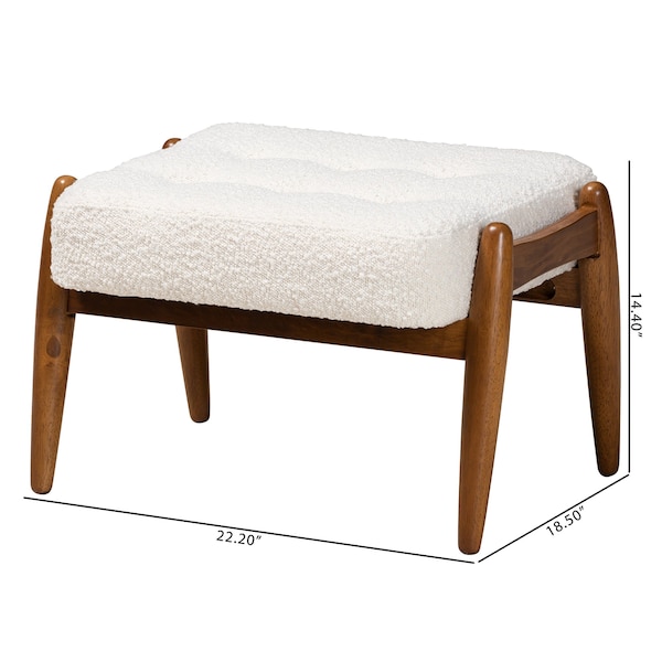Baxton Studio Jeanine Japandi Cream Boucle Fabric and Walnut Brown Finished Rubberwood Ottoman Footstool - 228-12965-ZORO