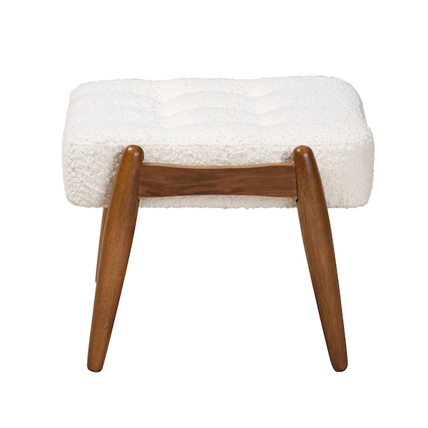 Baxton Studio Jeanine Japandi Cream Boucle Fabric and Walnut Brown Finished Rubberwood Ottoman Footstool - 228-12965-ZORO