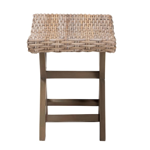 Bali & Pari Hayate Bohemian Grey Kubu Rattan and Mahogany Wood Ottoman Footstool - 245-13713-ZORO