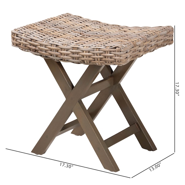Bali & Pari Hayate Bohemian Grey Kubu Rattan and Mahogany Wood Ottoman Footstool - 245-13713-ZORO
