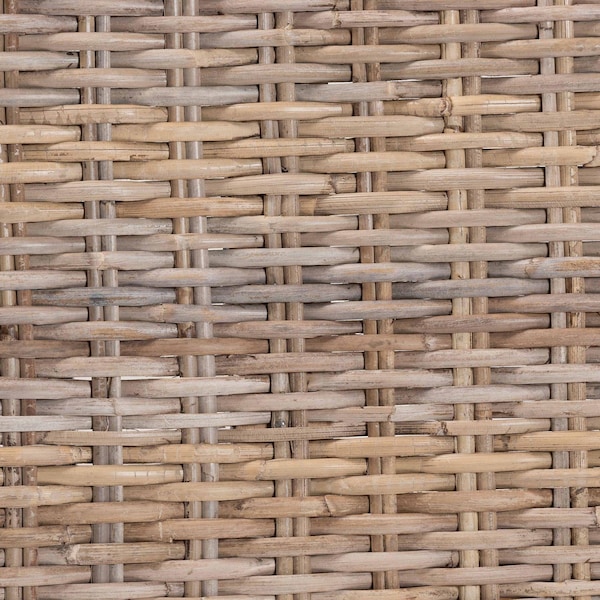 Bali & Pari Hayate Bohemian Grey Kubu Rattan and Mahogany Wood Ottoman Footstool - 245-13713-ZORO