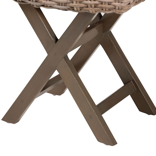 Bali & Pari Hayate Bohemian Grey Kubu Rattan and Mahogany Wood Ottoman Footstool - 245-13713-ZORO