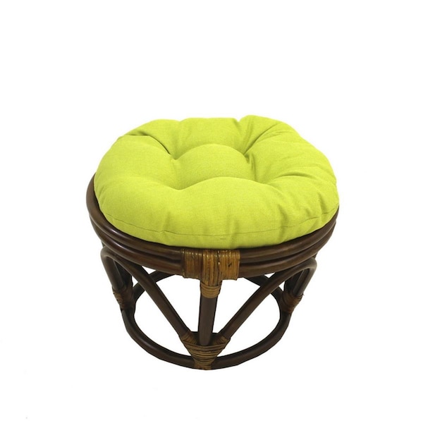 Fixturesfirst Rattan Ottoman with Outdoor Fabric Cushion, Lime - FI2435621