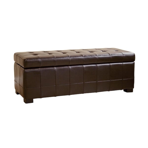 Wholesale Interiors Y-105-001-dark brown Dark Brown Full Leather Storage Bench Ottoman with Dimples - 878445000134