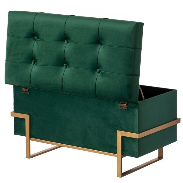 Fabulaxe Velvet Storage Ottoman Stool Box with Abstract Golden Legs - Decorative Sitting Bench, Green Large - QI003939.GN.L