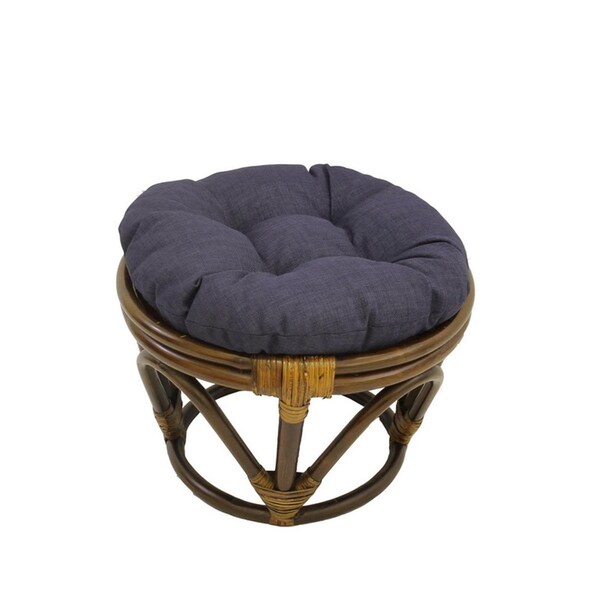 Fixturesfirst Rattan Ottoman with Outdoor Fabric Cushion, Azul - FI3010420