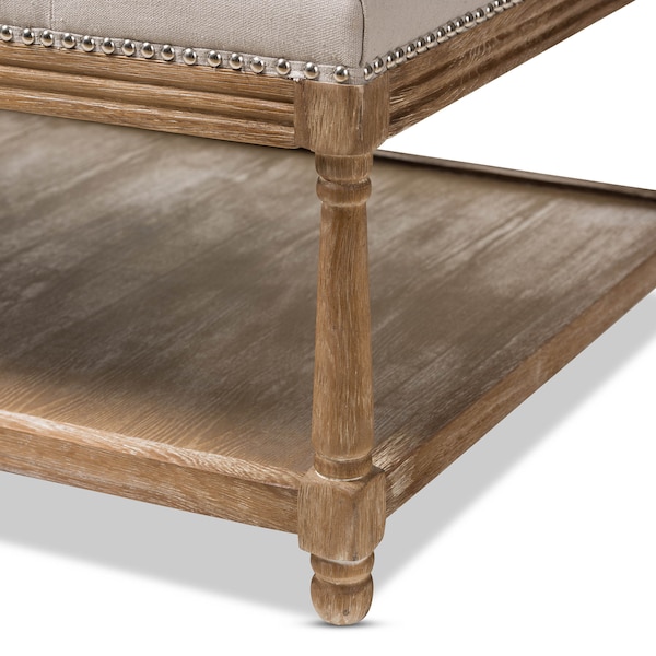 Baxton Studio Carlotta Oak Beige Linen Rectangular Coffee Table Ottoman - 139-7608